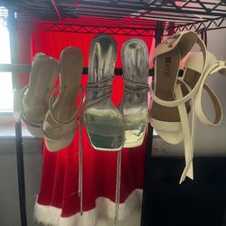 2 Sparkling Fashionnova Heels 6 & 6 1/2 White Idifu Heels 6 1/2