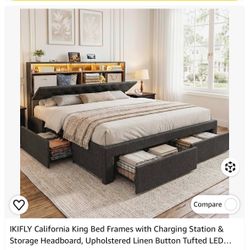 Cali king bed frame with storage and LED lights