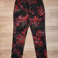Floral black lace overlay ankle length pants size 4