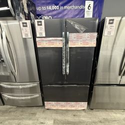 Samsung - 32 cu. ft. Mega Capacity Standard Depth 3-Door French Door Refrigerator in Matte Black Steel with Dual Auto Ice Maker