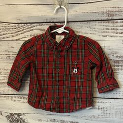 Disney Kids Red and Green Plaid Button Down Shirt size 9-12 months