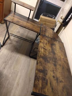 Industrial L-Shaped Desk with Shelves