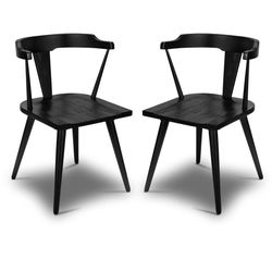 POLY & BARK Mid Century Modern Enzo Black Dining Chair – Solid Oak Wood Splat Back Chair, 18"