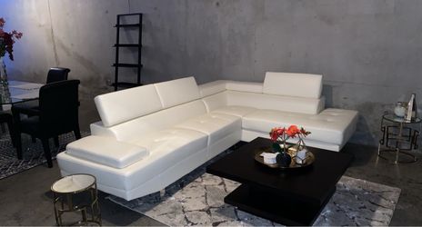Adjustable White Leather Sectional