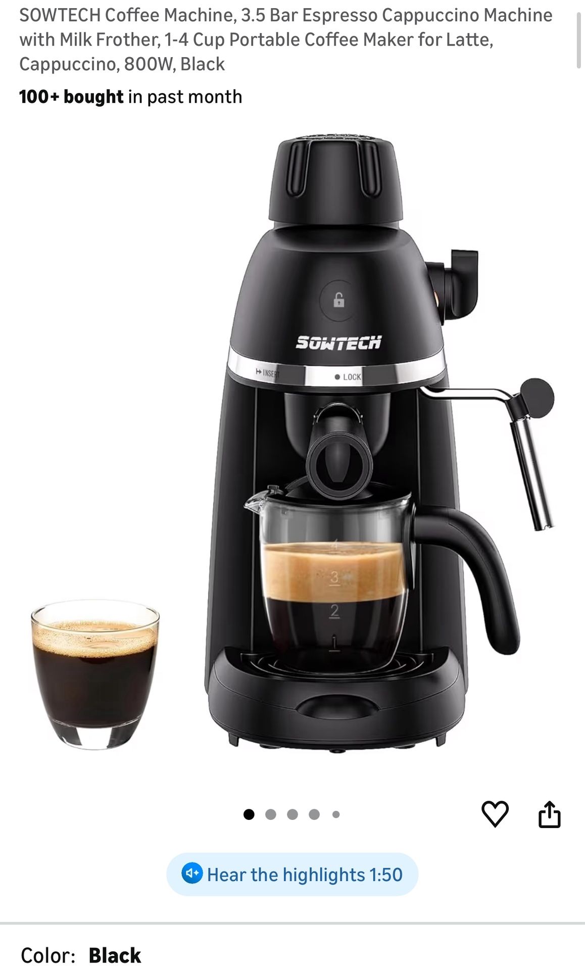 SOWTECH Coffee Machine, 3.5 Bar Espresso Cappuccino Machine with Milk Frother