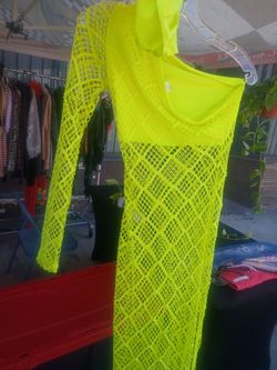 Neon Yellow Crochet Mesh Dress