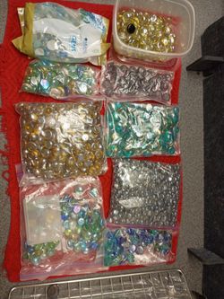 Large Lot of Glass Gem Stones Flat Marbles