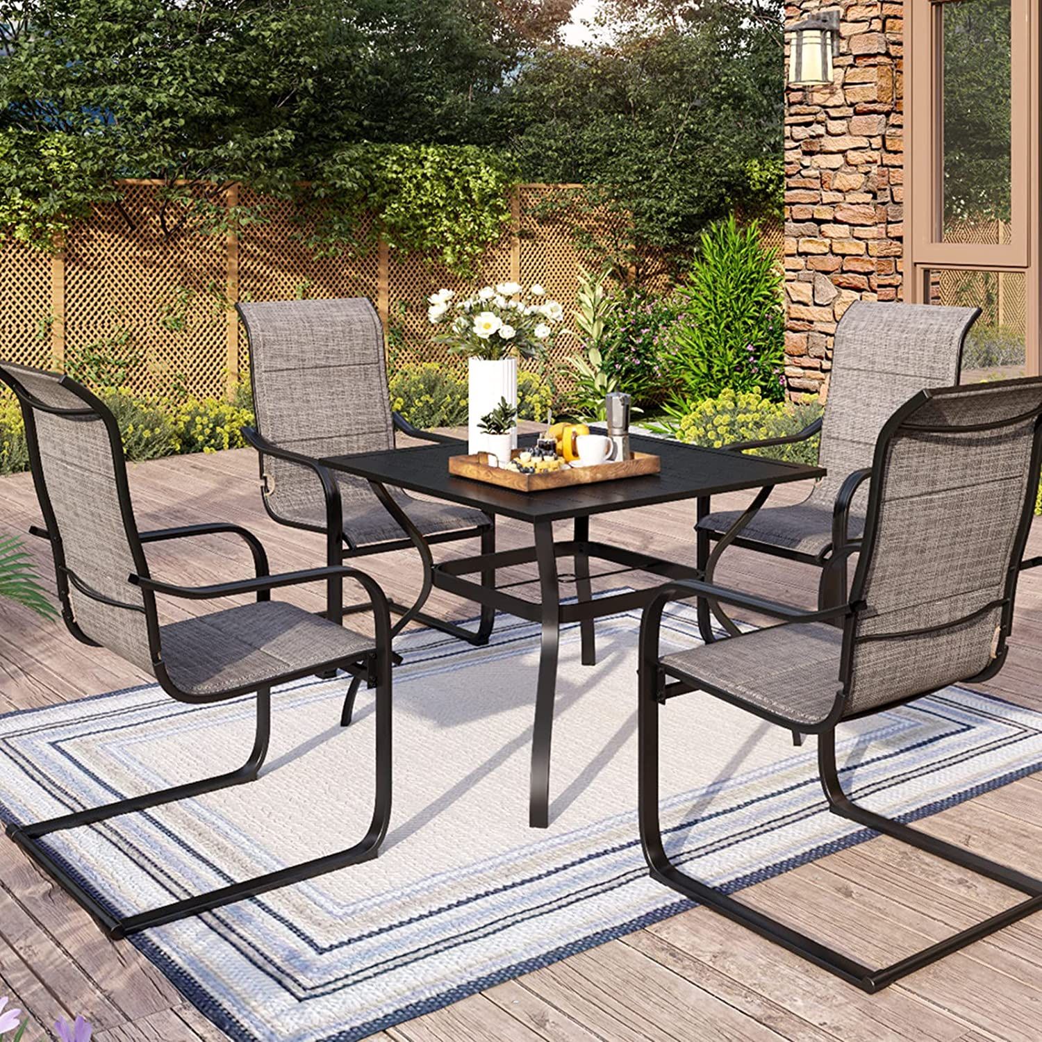 New 5pc High Back Padded C Spring Outdoor Patio Furniture Dining Set