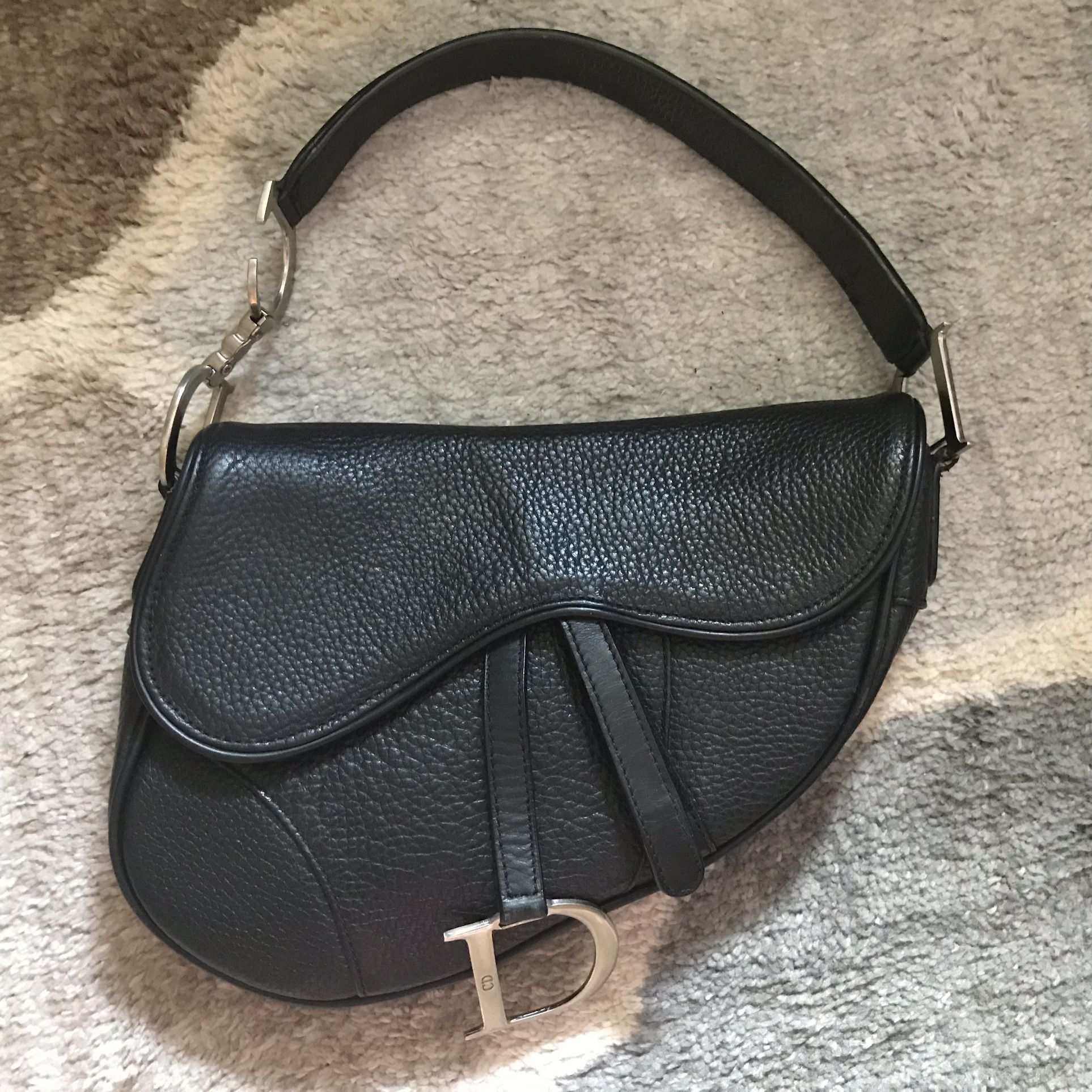 Christian Dior Black Pebble Grain Leather Saddle Bag 