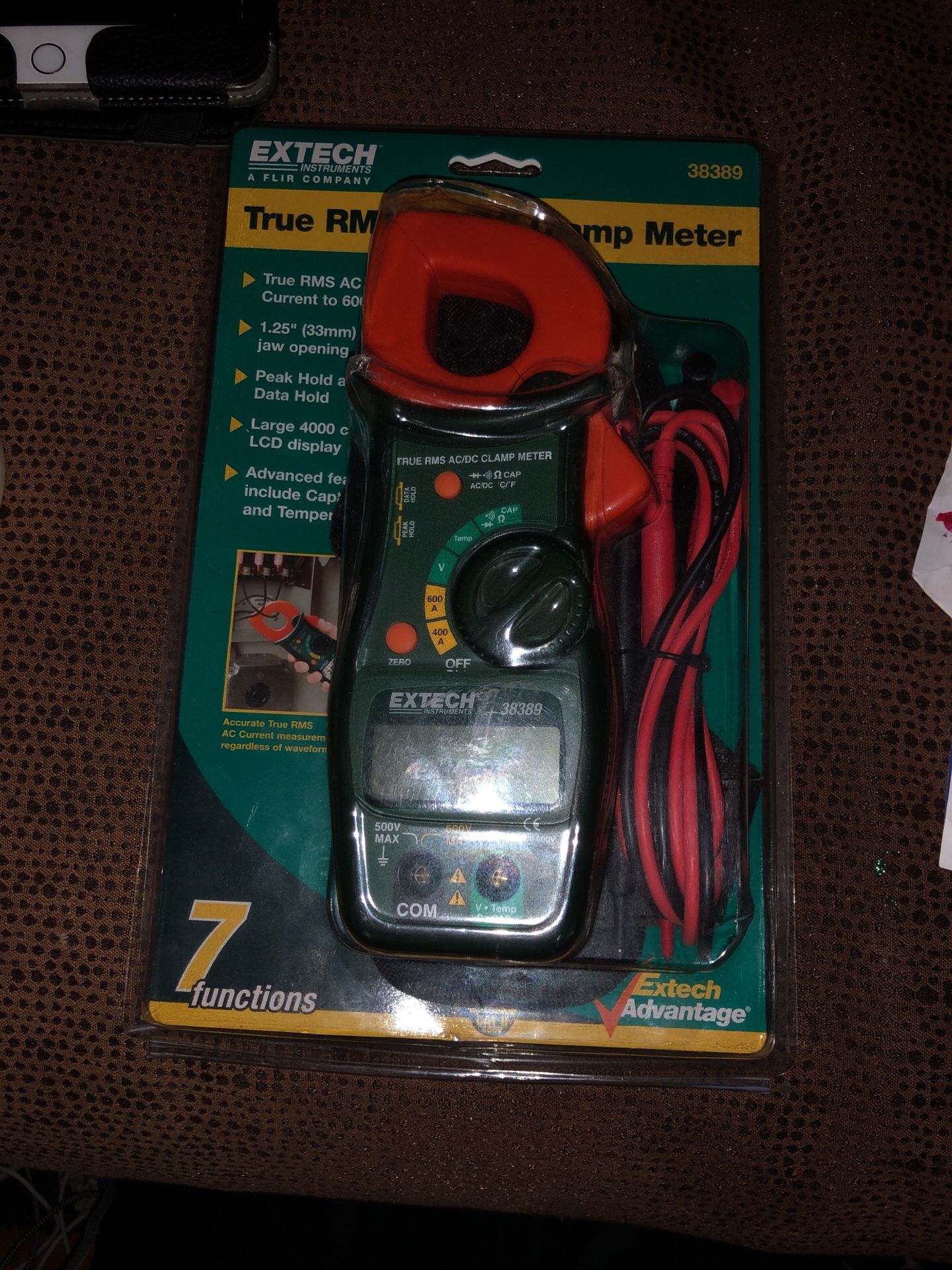 Extech true RMS AC/DC clamp meter in package
