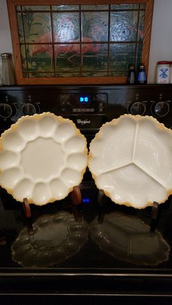Vintage Milk Glass Deviled Egg Plate & Relish Tray