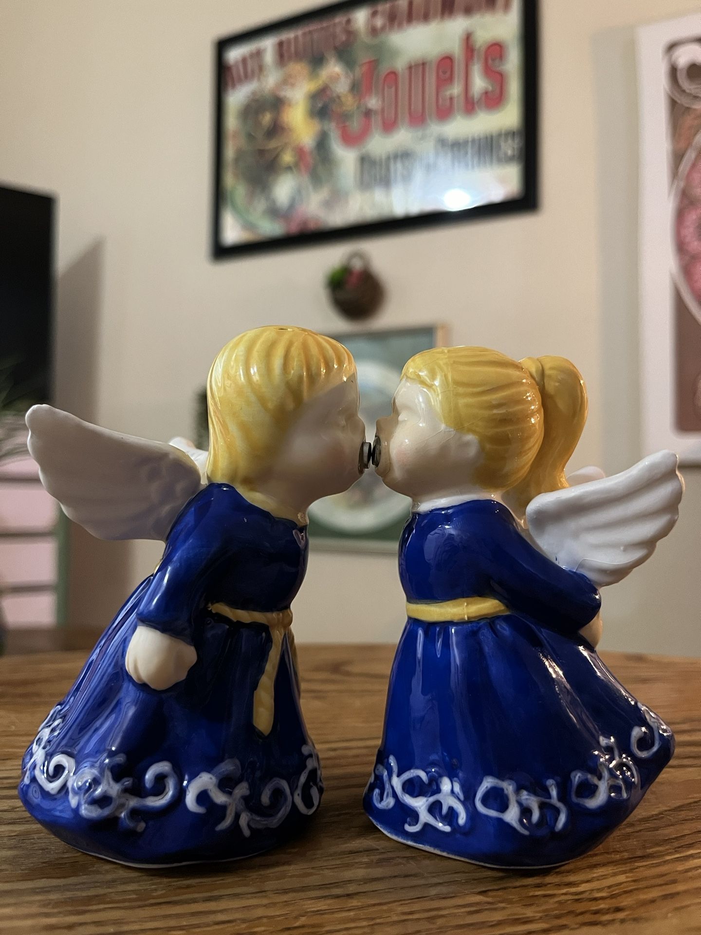 Vintage 80’s KISSING ANGELS Magnetic Salt & Pepper Shakers - Porcelain