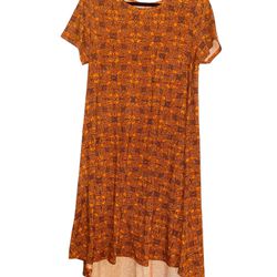 LuLaRoe Large Carly Swing Dress • High-Low Hem • Patch Pocket • Geometric Print