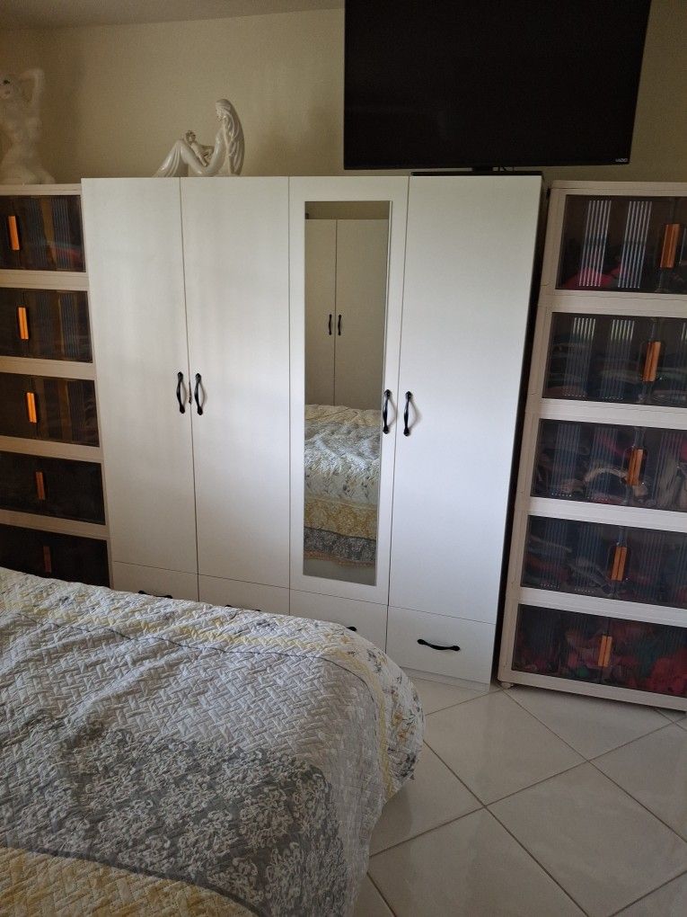 Two Wardrobes With Mirror Front & Drawers