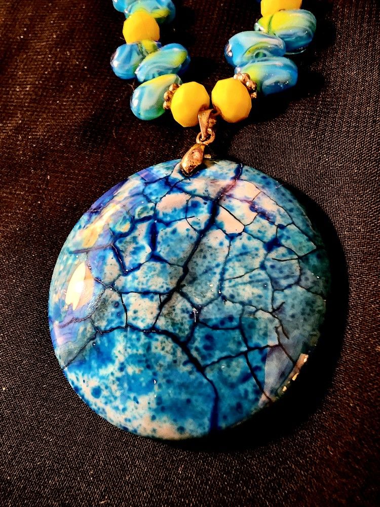 New Large Aquamarine Blue Pendant With Smoothed Stones For Necklace