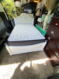 Full White Tufted Bed Frame with Mattress