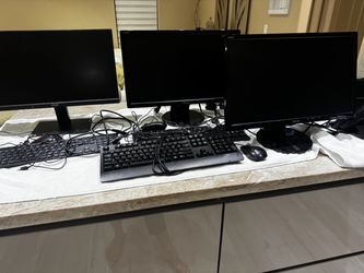 Lot of 3 Computer Monitors with Keyboards and Mice