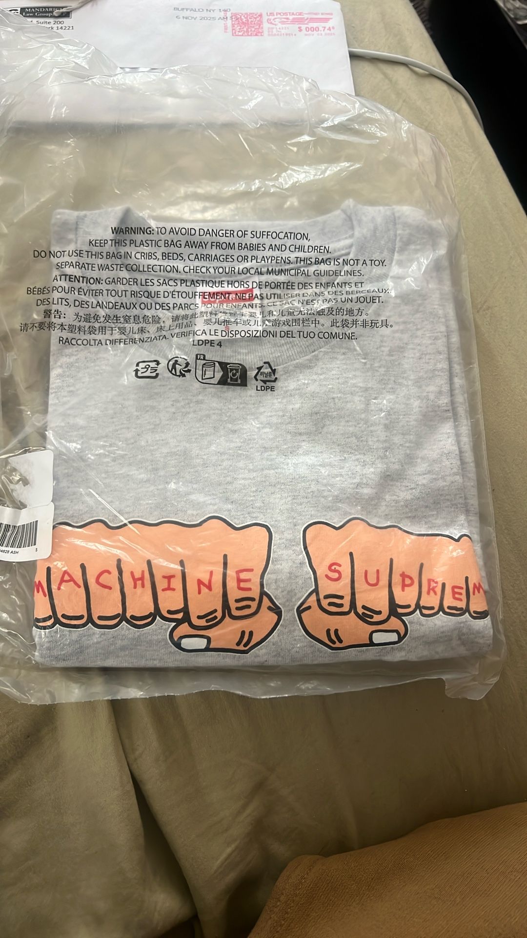SUPREME Fist Tee Grey Sz Small BRAND NEW