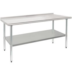 (Small Dent) Stainless Steel Table Prep & Work Table 24 x 72 Inches NSF Heavy Duty Commercial with Undershelf and Backsplash for Restaurant Kitchen Ho