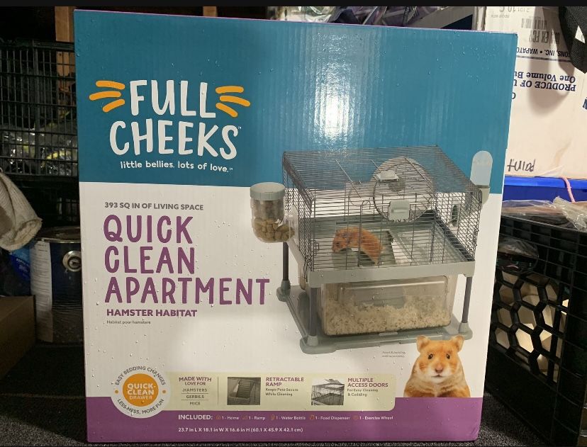 Full Cheeksâ„¢ Quick Clean Small Pet Habitat - Includes Cage, Wheel, Food Dispense, & Water Bottle