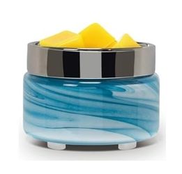 3 in 1 oil Wax Melt Warmer, coffee - Blue Swirl Glass, 7-Color LED