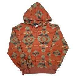 Polo By Ralph Lauren Hoodie Native American Print Rare 80s - XL Orange Cotton