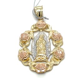 14Kt Tri Color Oval Virgin Mary Pendant 4.00g I-2239