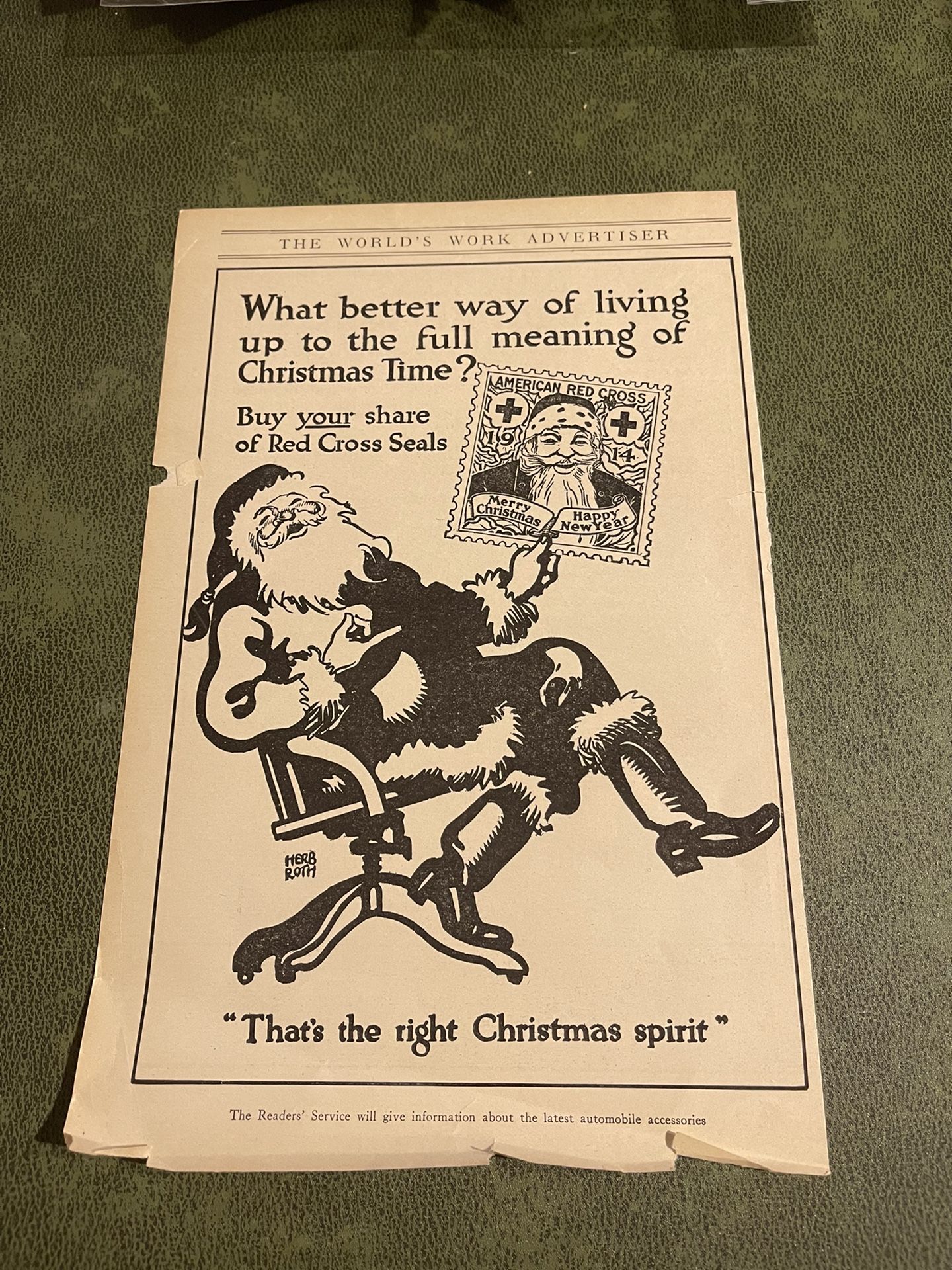 Vintage “the worlds work advertiser “Red Cross Christmas Seals Santa Ad