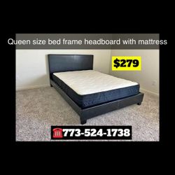 Queen Size Bed Frame Headboard With Mattress Set 