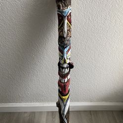 Vintage Drift Wood Hand Carved Totem Pole Stick Indian Native American 30” Tall