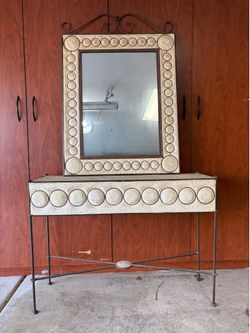 Tuscan Wrought Iron Console Table & Matching Mirror – Mediterranean Entryway Set