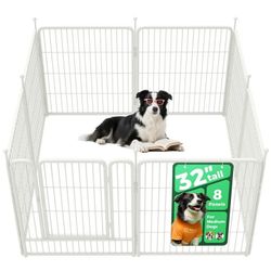 Dog Playpen for Courtyard, RV Camping, 32'' 8 Panels for Medium Dogs, White