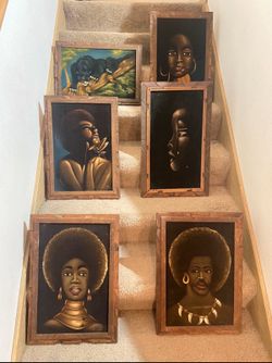 Vintage African black velvet paintings