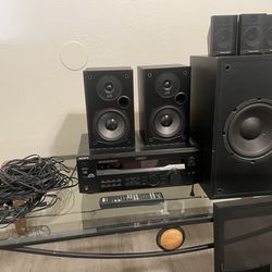 Sony STR-DE445 Receiver + Harman Kardon SUB-TS1 + Polk T15 Speakers + 3 Satellites + Cables (OBO)