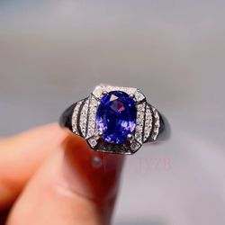 925 Sterling Silver Natural Blue purple Tanzanite ring