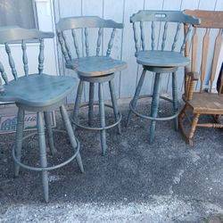 3 Woodenbar Stools & 1Wood Rocking Chair