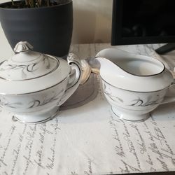 Harmony House Platinum Garland Sugar Bowl and Creamer Fine China Japan

