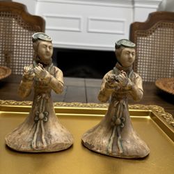 Two Antique Chinese Mud Men Figurines 