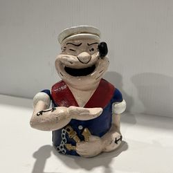 Popeye Cast Iron Mechanical Coin Bank With Painted Antique Finish (6" x 5")