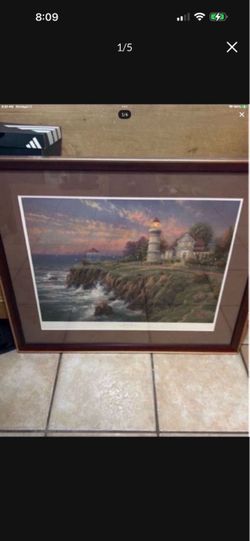 Thomas Kincaid Framed Lighthouse Coastal Landscape Print