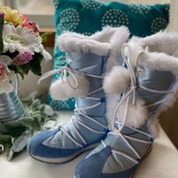 Vintage Y2K NIKE Snow Boots RETRO Blue White Womens Size 8 Chevron