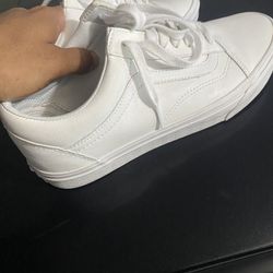 All White Leather Vans 
