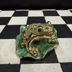 Frog Trinket Box - Enamel and Rhinestone Embellishment 2.5”