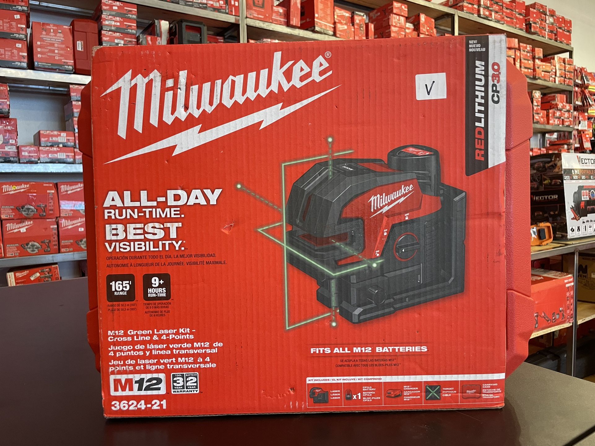 MILWAUKEE M12 12-Volt Lithium-Ion Cordless Green Cross Line and 4-Points Laser Kit 3624-21