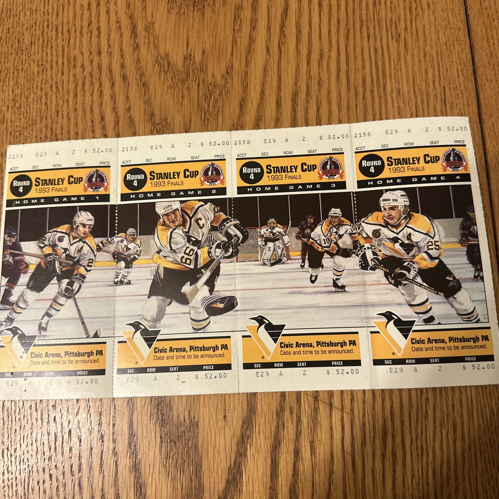 PITTSBURGH PENGUINS Uncut Ticket Panel 1993 Stanley Cup Finals Lemieux