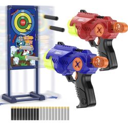New Shooting Game Toy for Age 4, 5, 6,7,8+ Years Old Kids, 2pk Popper Air Shooting Toys & Electric Moving Shooting Target & 20 Foam Balls - Ideal Gift