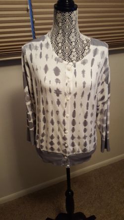 Grey & White button up sweater