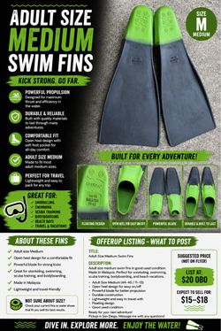Adult Medium Swim Fins – Green/Black – Great Condition