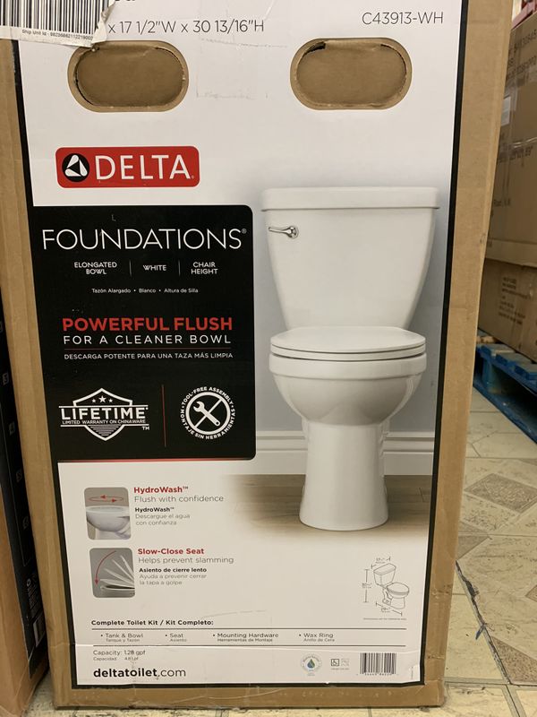 Delta Foundations 2piece Single Flush Elongated Toilet in White for