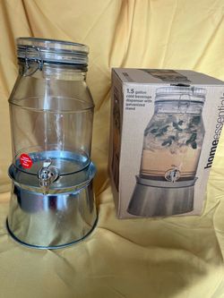 1.5 Gal Cold beverage dispenser with galvanized stand.